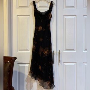 Vintage Butterfly Beker Fashions Floral Asymmetrical Silk Dress